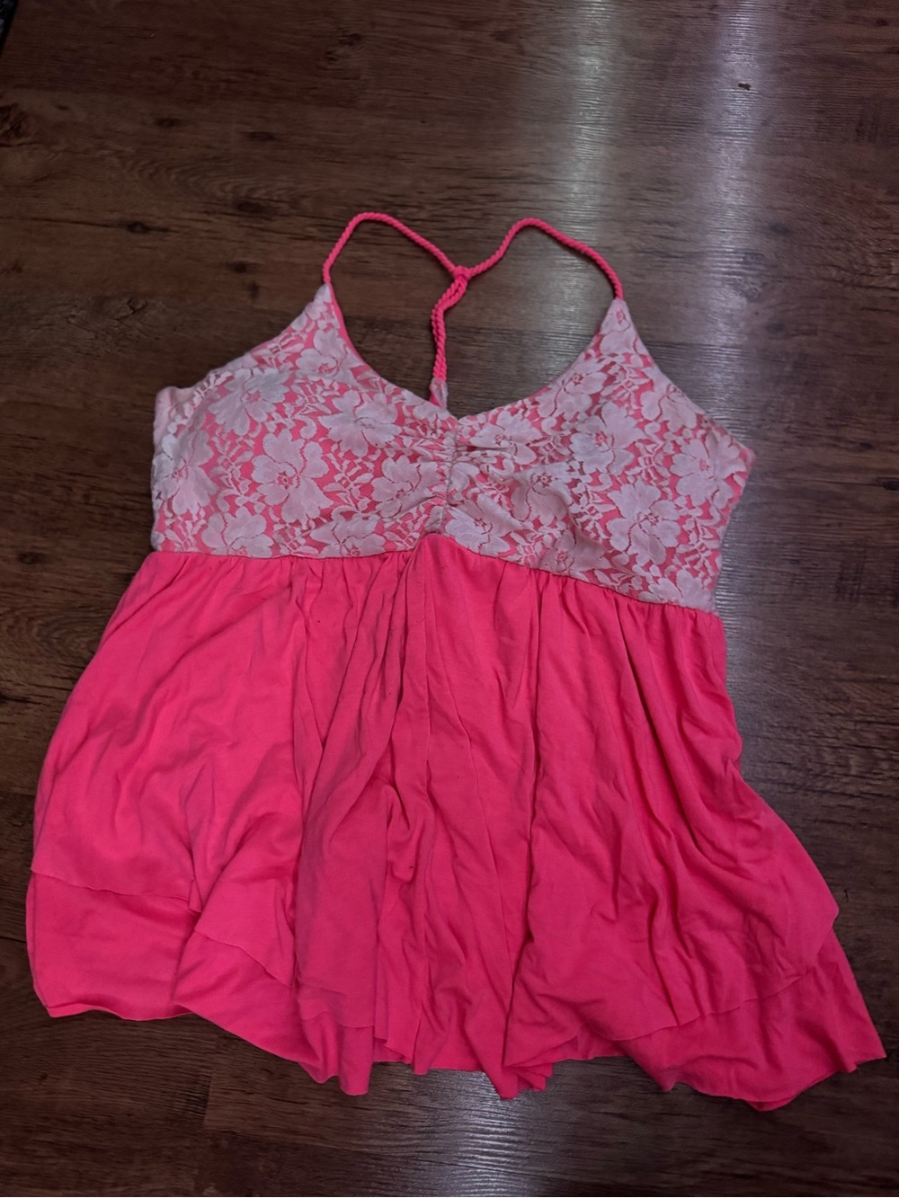 Warehouse One Pink Lace Babydoll Tank Top